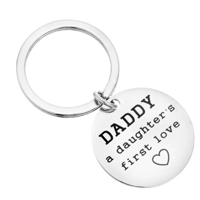 Father`s Day Personalized Gift Stainless Steel Keychain Pendant Round Car Key Chain Luggage Decoration Family Keyring