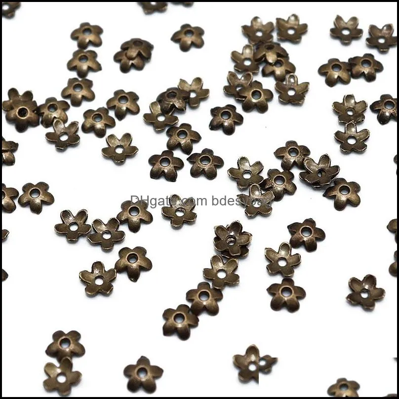 Other 6mm 100/200pcs Small Flower Spacer Beads Cap Zinc Alloy Glossy End Caps Pattern Bead Silver Plated For Jewelry Findings