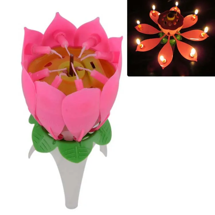Flamme de fleur de Lotus musicale, gâteau de joyeux anniversaire, lumières cadeaux de fête, bougies de décoration rotatives, lampe Surprise, 2021