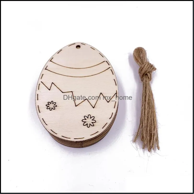 Easter Party Home Decorations Pendant 10Pcs DIY Carved Wooden Egg Hanging Pendants Ornaments Creative Wooden Craft Party Favors