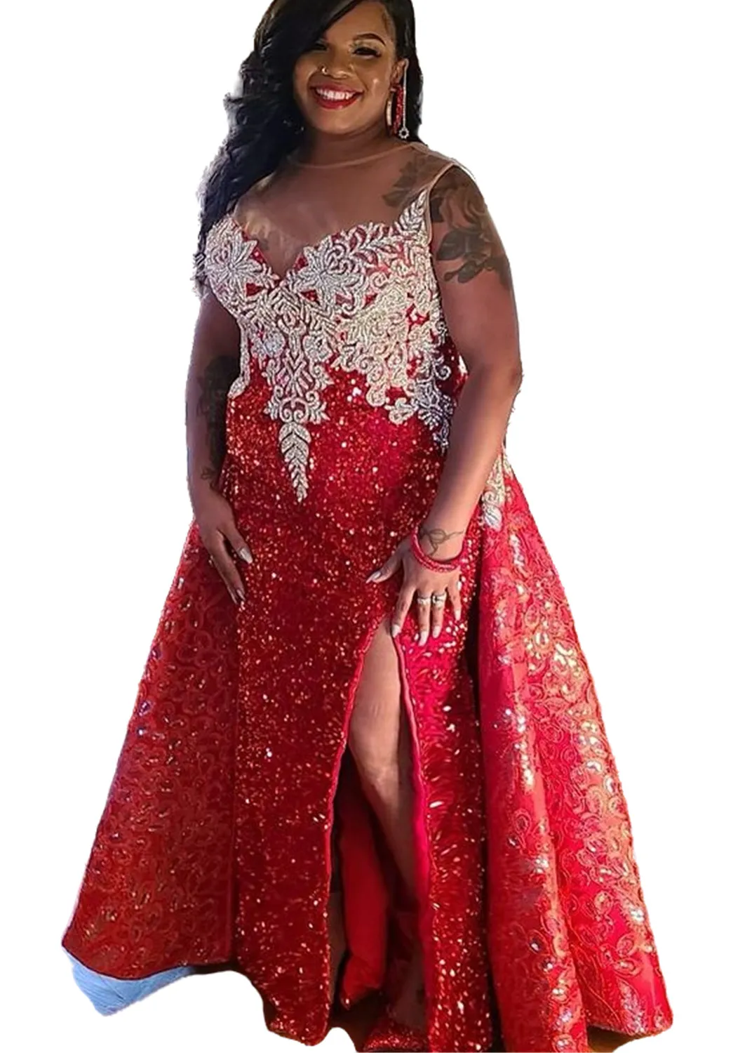 Aso Ebi 2022 arabe grande taille rouge gaine scintillante robes de bal cristaux perlés soirée sexy soirée formelle deuxième réception anniversaire robes de fiançailles robe ZJ664