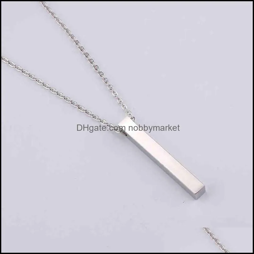 Rectangular Pendant, male and female necklace, stainls steel chain, simple, fashionable, jewelry