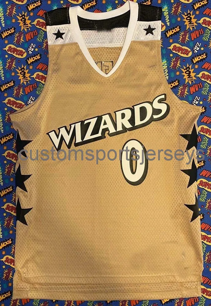 Mens Kvinnor Ungdom Gilbert Arenas Gold Basketball Jersey Broderi Lägg till något namnnummer