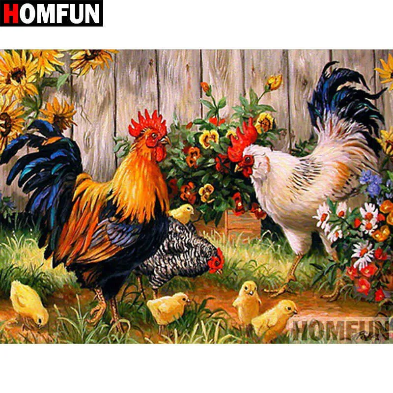 HOMFUN 5D bricolage diamant peinture plein carré/rond perceuse "Animal poulet" 3D broderie point de croix cadeau décor à la maison A02067