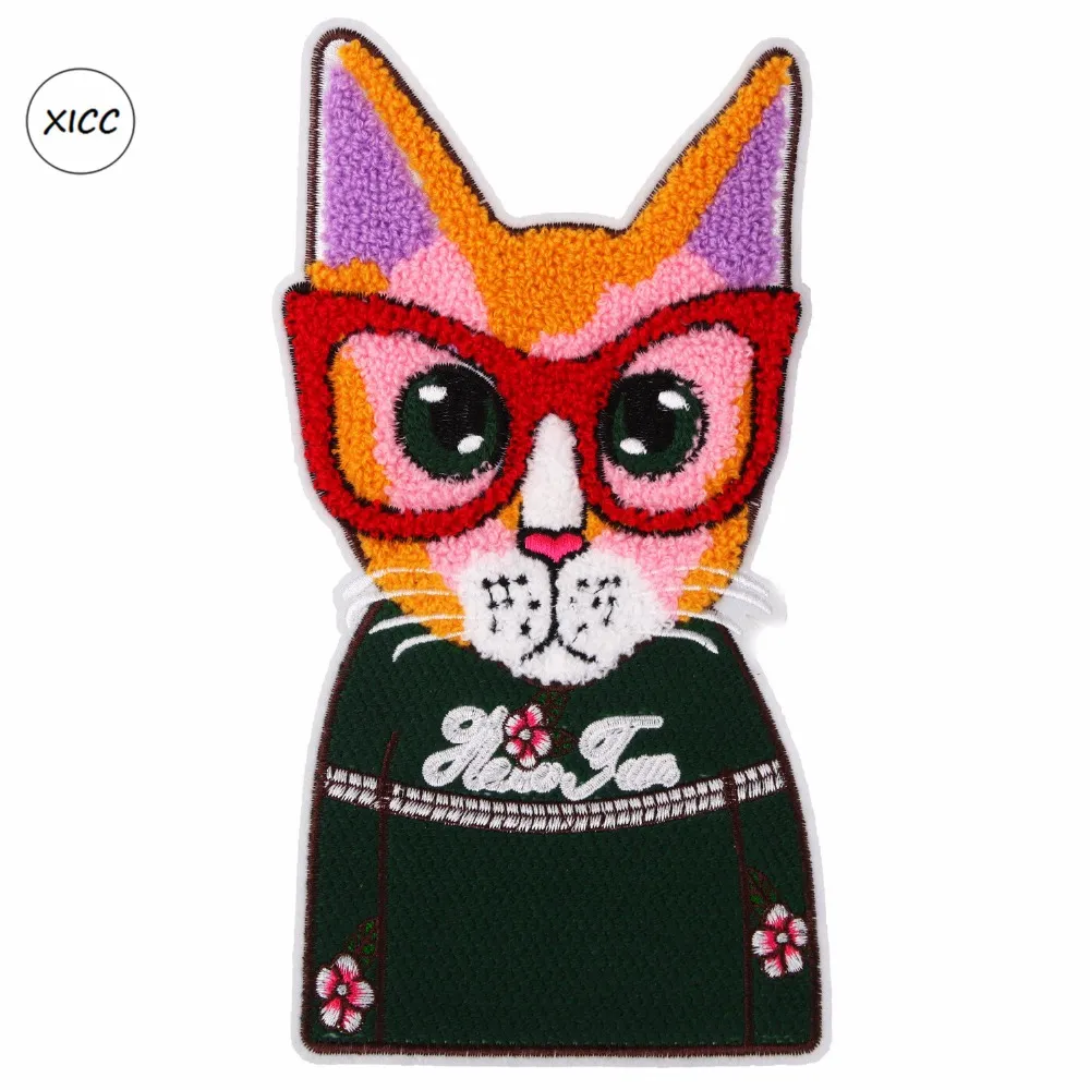 Duży rozmiar Ręcznik Haft Cartoon Cat Head Chenille Patch Custom Singing On Badge Super Fajne Odzieki Patchwork Odzież Plecak Naklejki Aplikacje