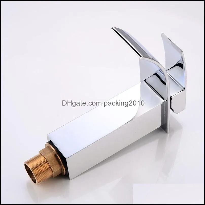 Single Handle Waterfall Spout Chrome Bath Basin Sink Faucet Mixer Tap Bright Silver