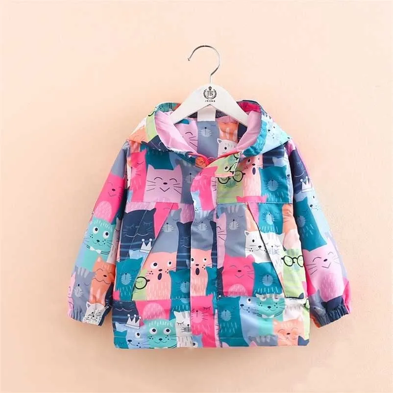Vår Höst Girls Windbreaker Coat Jackor Baby Kids Printing Hooded Outwear Coats Jacka Kläder 211204
