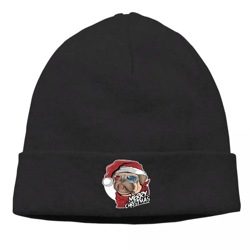 Bérets Bonnet cyclisme tricot chapeau carlin chiot chien père noël noël mignon visage Art hiver chaud Design Skullies bonnets casquettes