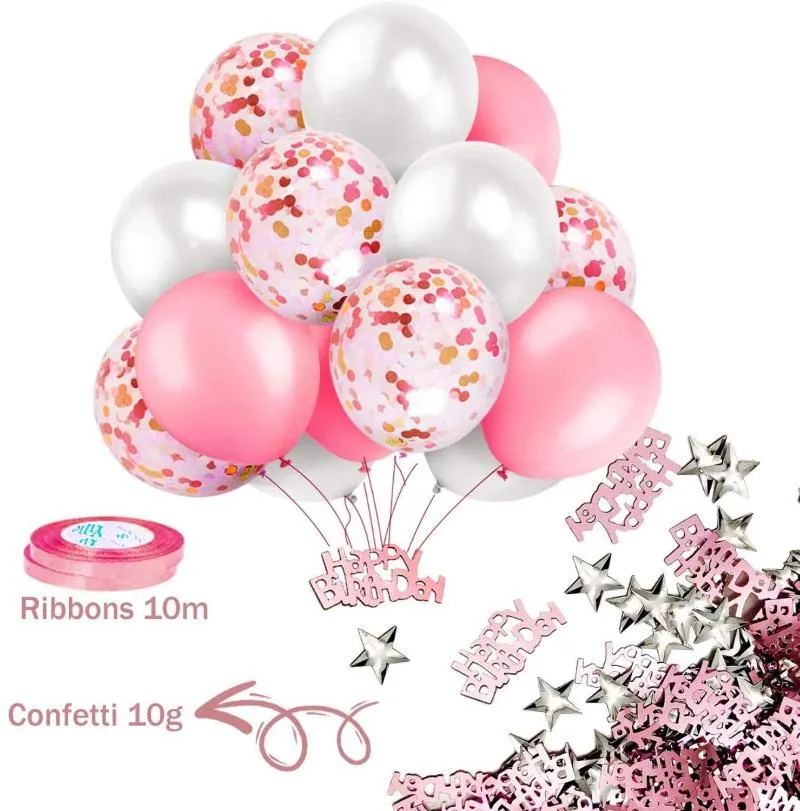  Juego de decoraciones de globos de 1er cumpleaños rosa y rojo,  globos de papel de aluminio de gran tamaño número 1, globos de confeti para  fiesta y pancarta de feliz cumpleaños