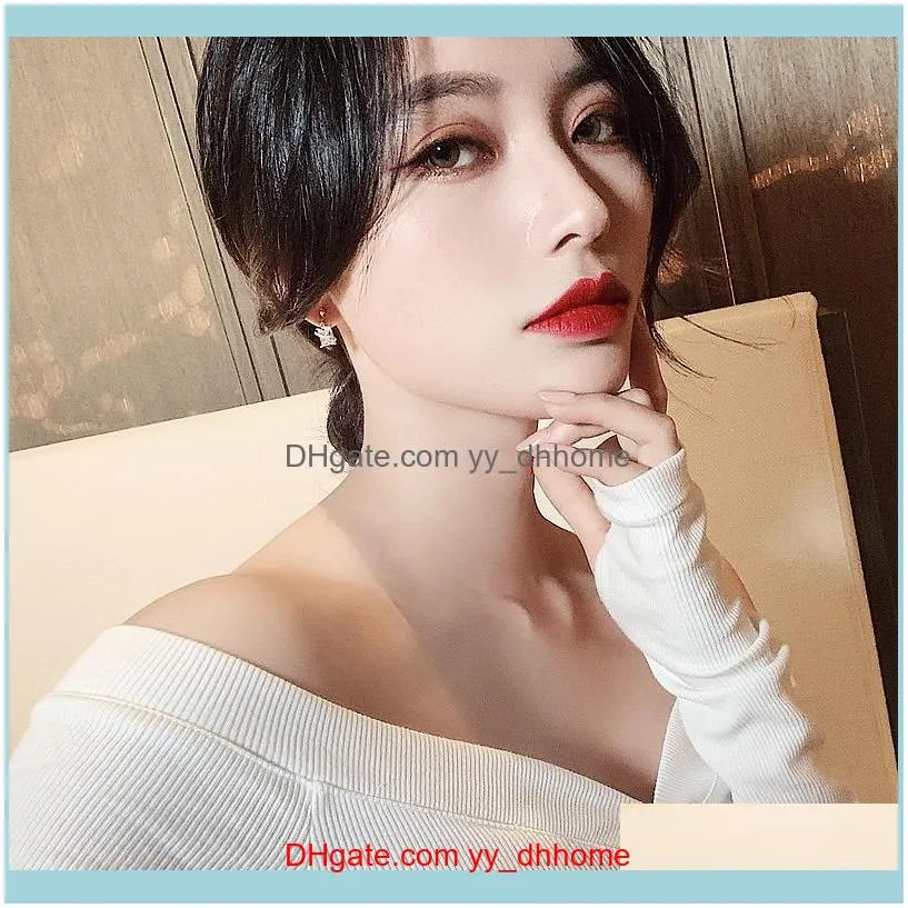 Korea Selling Fashion Jewelry Exquisite Small Copper Inlay Zircon Square Earrings Daily Wild Women`s Stud