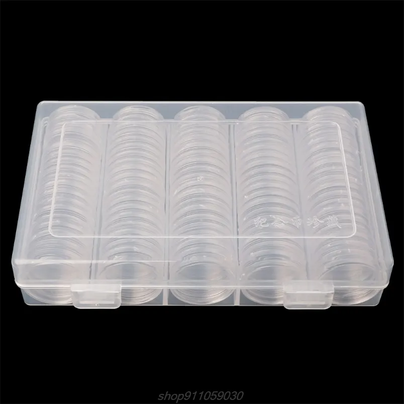 100 Coin Holder Capsules 27mm Ronde Doos Plastic collectibles Organizer M19 21 Dropship 211112