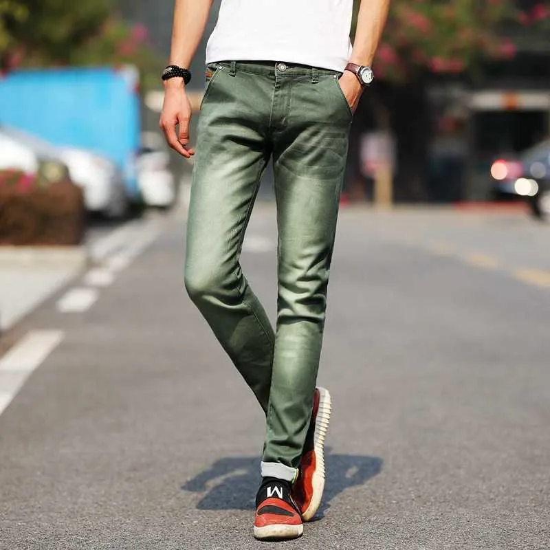 Men'S Stretchy Denim Skinny Green Black Jeans Spring Autumn Brand Classic High Quality Fashion Jeans 210622