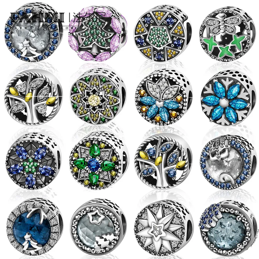 2024 Fahmi 100%925 Sterling Srebrny Urocze koraliki Snowflake Stars Butterfly Flowers Choinka Charge Charm Produkcja biżuterii