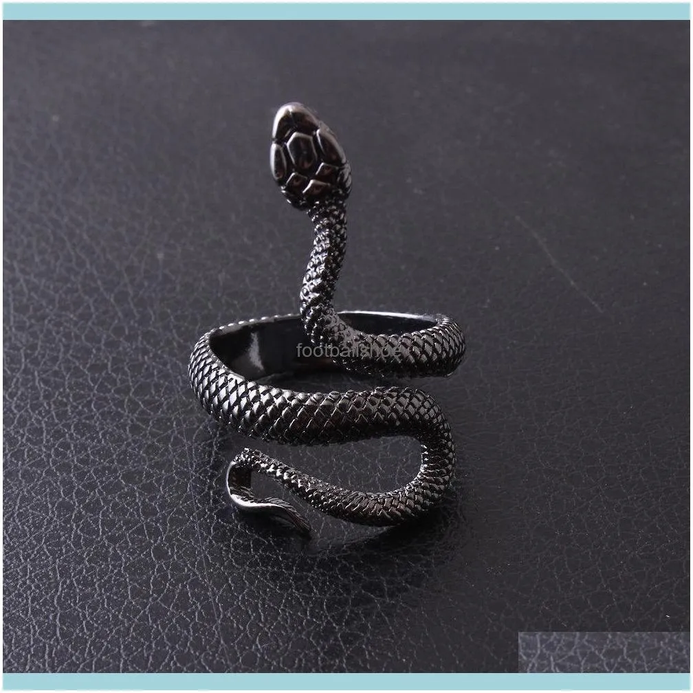 Wholesale Snake Band Rings For Men Women Fashion Silver Black Gold Stainless Steel Punk Rock Vintage Animal Open Adjustable Finger