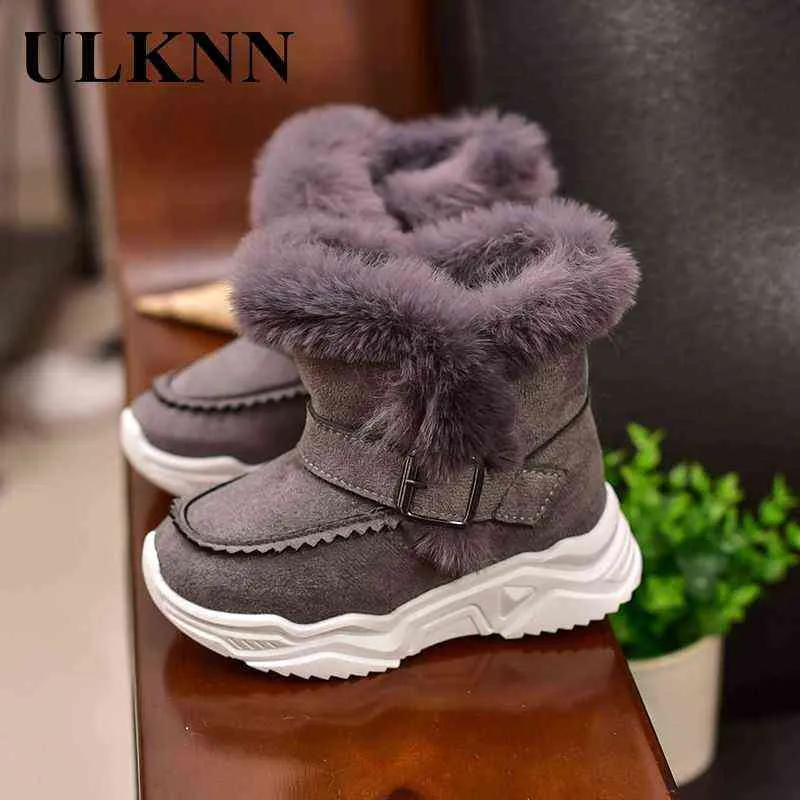 Girl's Plush Snow Boots Winter Kids Short Boots Kid's Thick Cotton Shoes Teen Outdoor Winter Non-slip Baby Boy Shoes Warm 211108