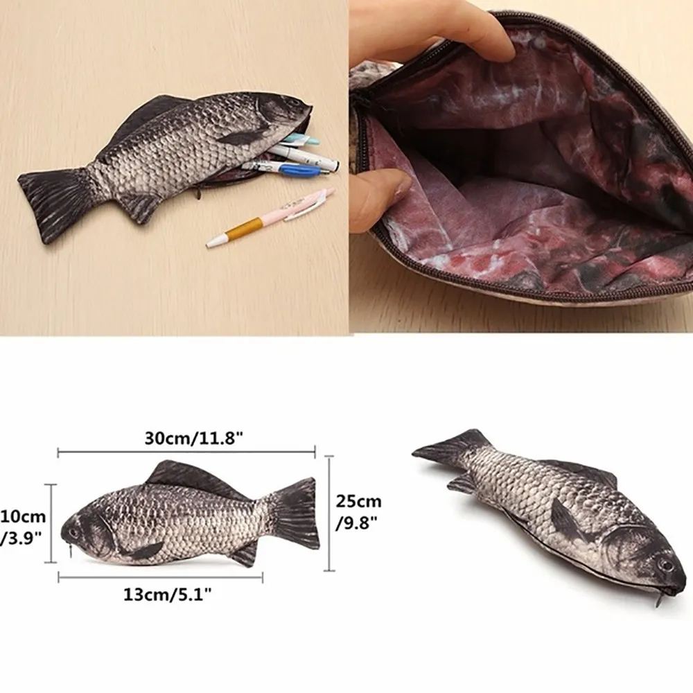 Storage Baskets Carp Pen Bag Realistic Fish Shape Make-up Pouch Pencil Case With Zipper Makeup Casual Gift Toiletry Wash Funny Handbag