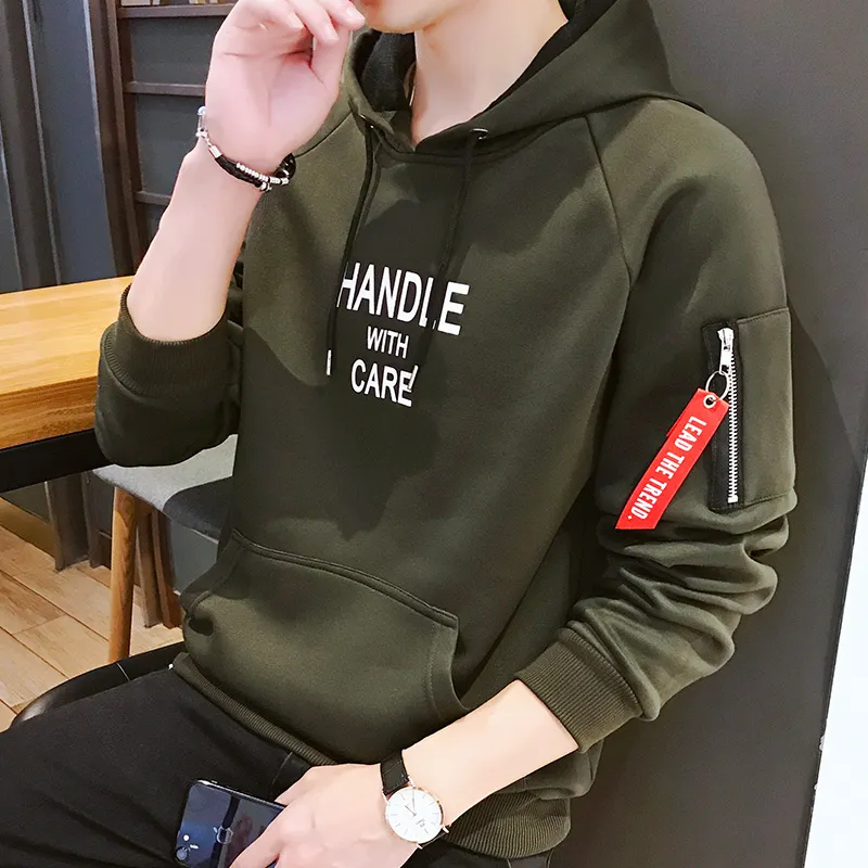 Felpa vintage da uomo stampata lettera stile coreano con cappuccio con cappuccio maschile cerniera ragazzi adolescenti pullover felpe abbigliamento