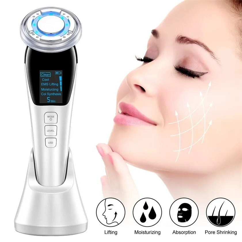 EMS Cool Massager LED Pon Light Therapy Skin Care Tool Device Ansikt Lyft Draw Sonic Massage Beauty Machine 92 220216