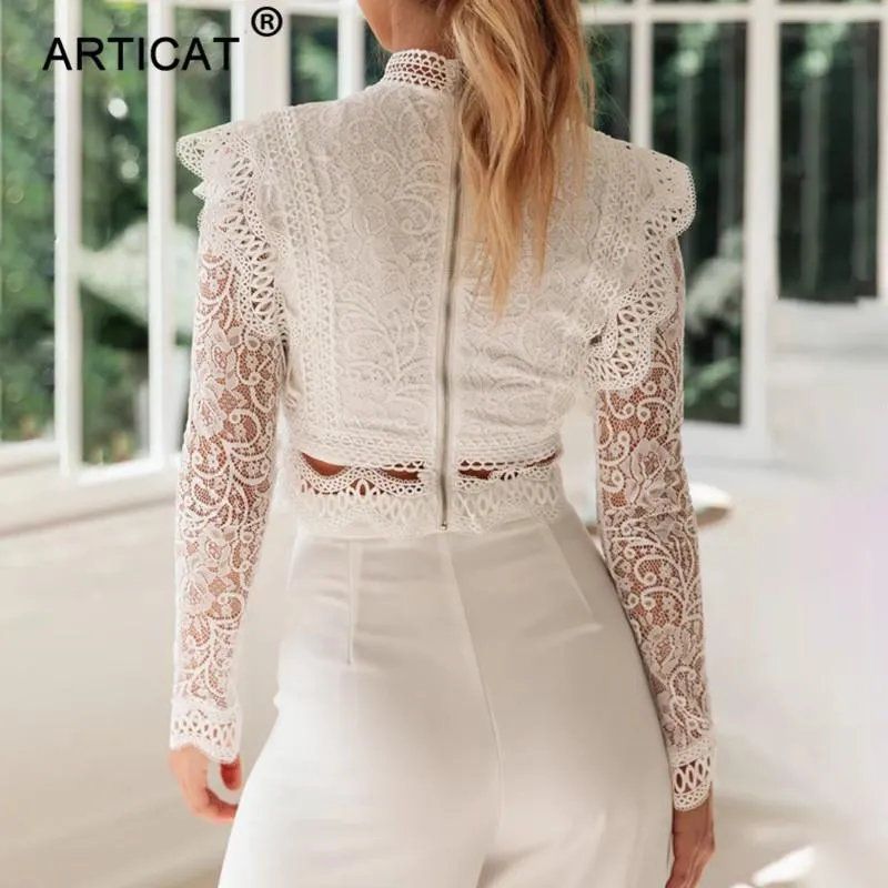 Womens Blouses & Shirts Elegant White Women Lace Blouse Shirt Sexy