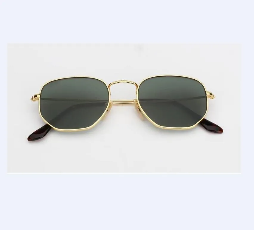 A113 육각형 선글라스 여성 NS 불규칙한 안경 태양 안경 금 금속 녹색 유리 렌즈 51mm wome lees