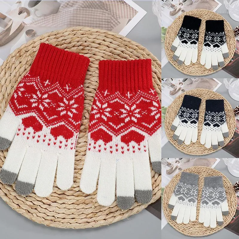 5本の指の手袋2021冬の女性の暖かい雪だるま編みフルフィンガータッチスクリーンミトン女性クリスマスギフト