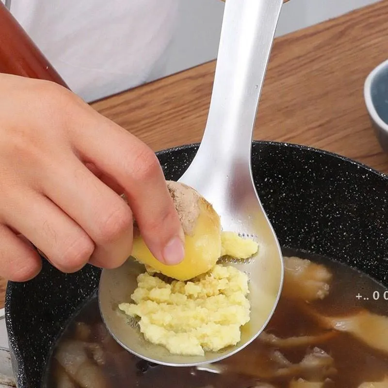 キッチンツールスプーンの形のステンレススチールレモンミキサージンジャーレモーチガーリック粉砕ツールチーズのおろし金ミキシングスプーンRRB11959