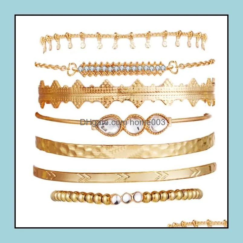 7Pcs/Set Ethnic Gold Color Cuff Bangle Set Arrow Rhinestone Triangle Charm Bracelet Bangle Women Bohemian Vintage Jewelry