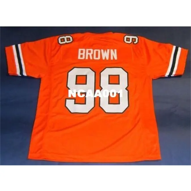 001 # 98 Jerome Brown Universidade Personalizada de Miami Hurricanes Jersay Snake College Jersey Tamanho S-4XL ou Personalizado Qualquer nome ou Number Jersey