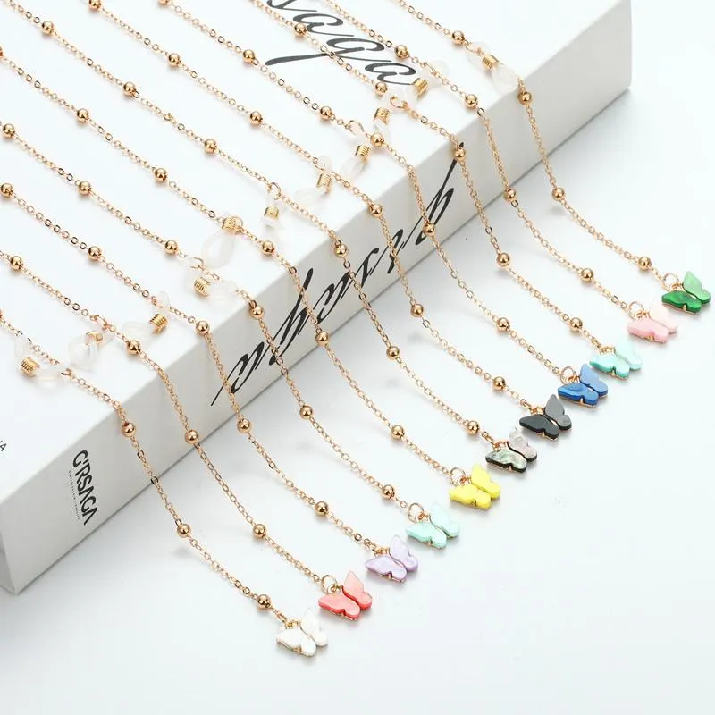 Sunglasses Frames Fashion Gold Glasses Chains With Colorful Animal Butterfly Pendant Women Girls Eyeglasses Bead Chain Jewelry