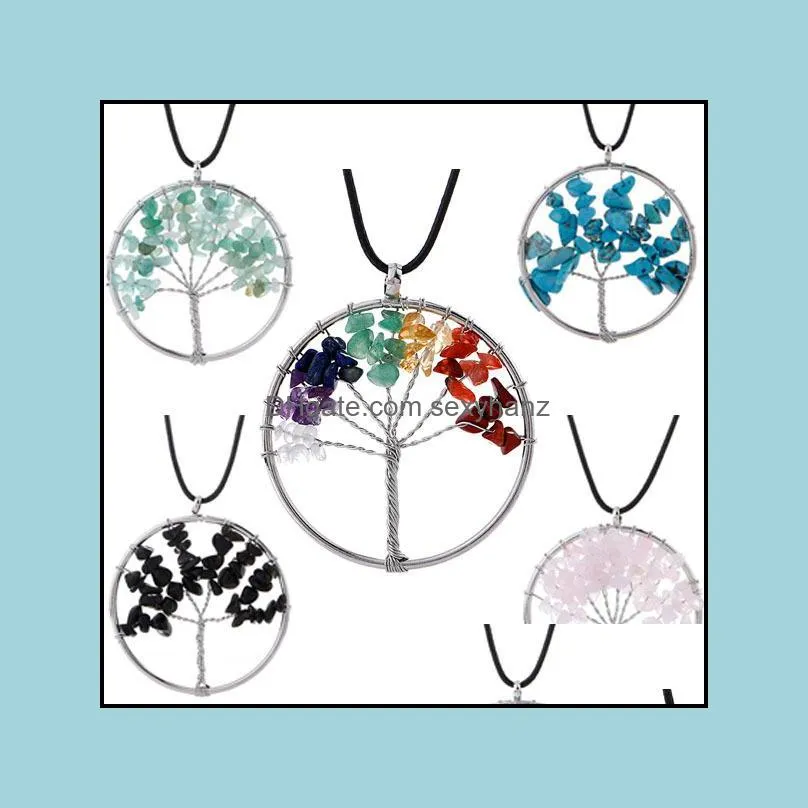 Colliers Pendentifs 12 pièces/ensemble guérison naturelle arbre de vie pendentif améthyste Rose cristal collier pierre précieuse Chakra bijoux pour femme goutte De