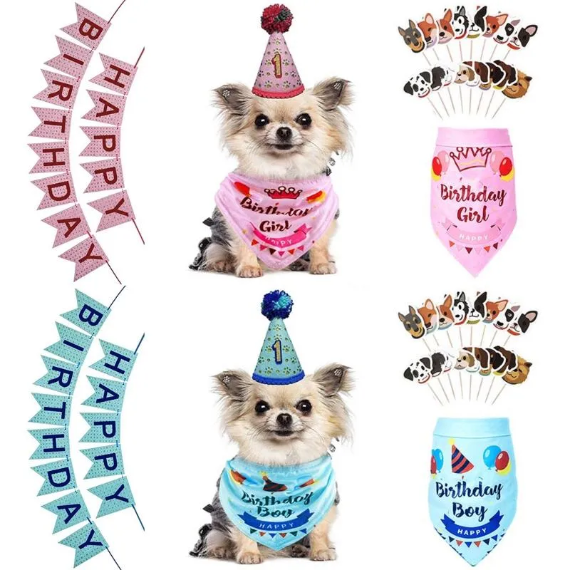 Hecho A Mano Cumpleaños Celebración Pastel Azul Perro Mediano/Cachorro Bandana 