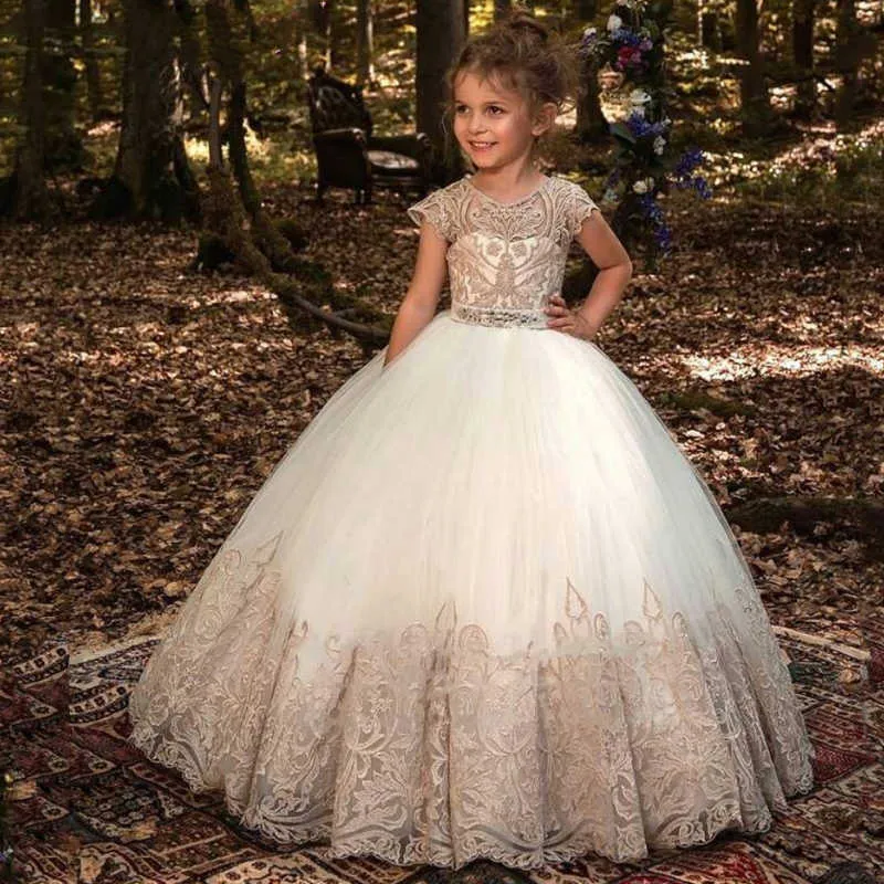 Formal Retro Lace Princess Dress for Girls, Kids Bridesmaid