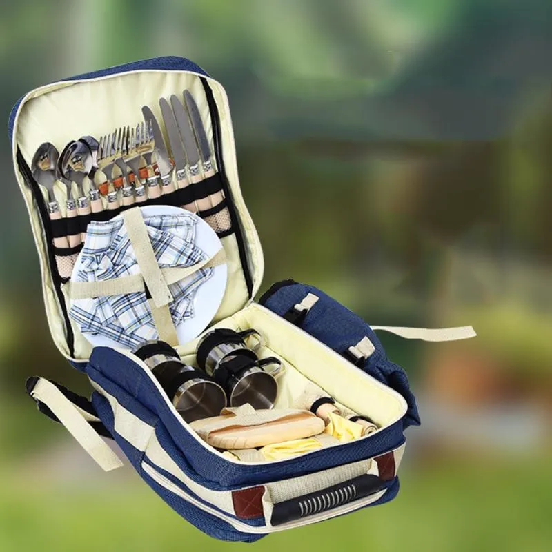 Borse da esterno Zaino da picnic per 4 persone Zaino da campeggio portatile per barbecue con set di stoviglie