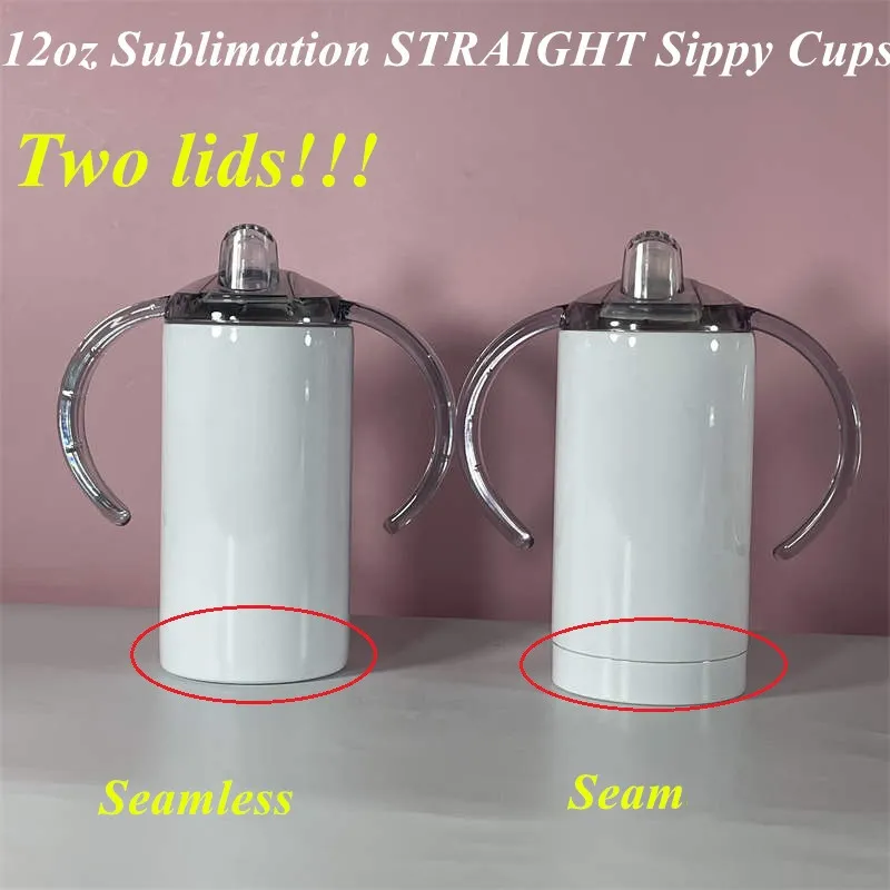 DOS TAPAS 12 oz Sublimación STRAIGHT sippy cup Subliamtion baby cup vaso para niños con vaso de acero inoxidable con asa Sucker Cup