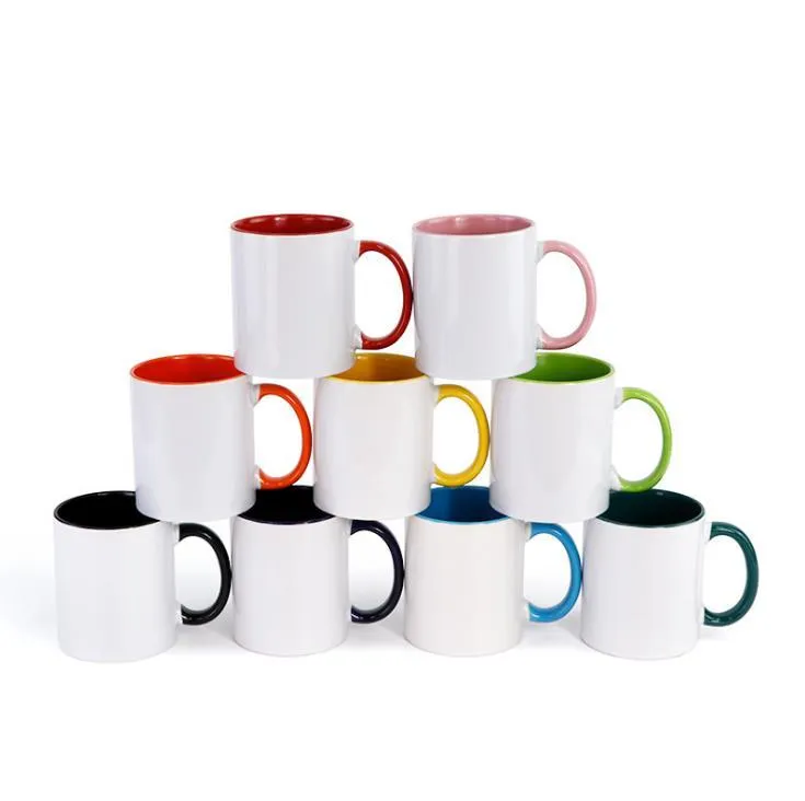 Blank Sublimation Ceramic mug handle Color inside blanks cup by Sublimations INK DIY Transfer Heat Press Print SN2752