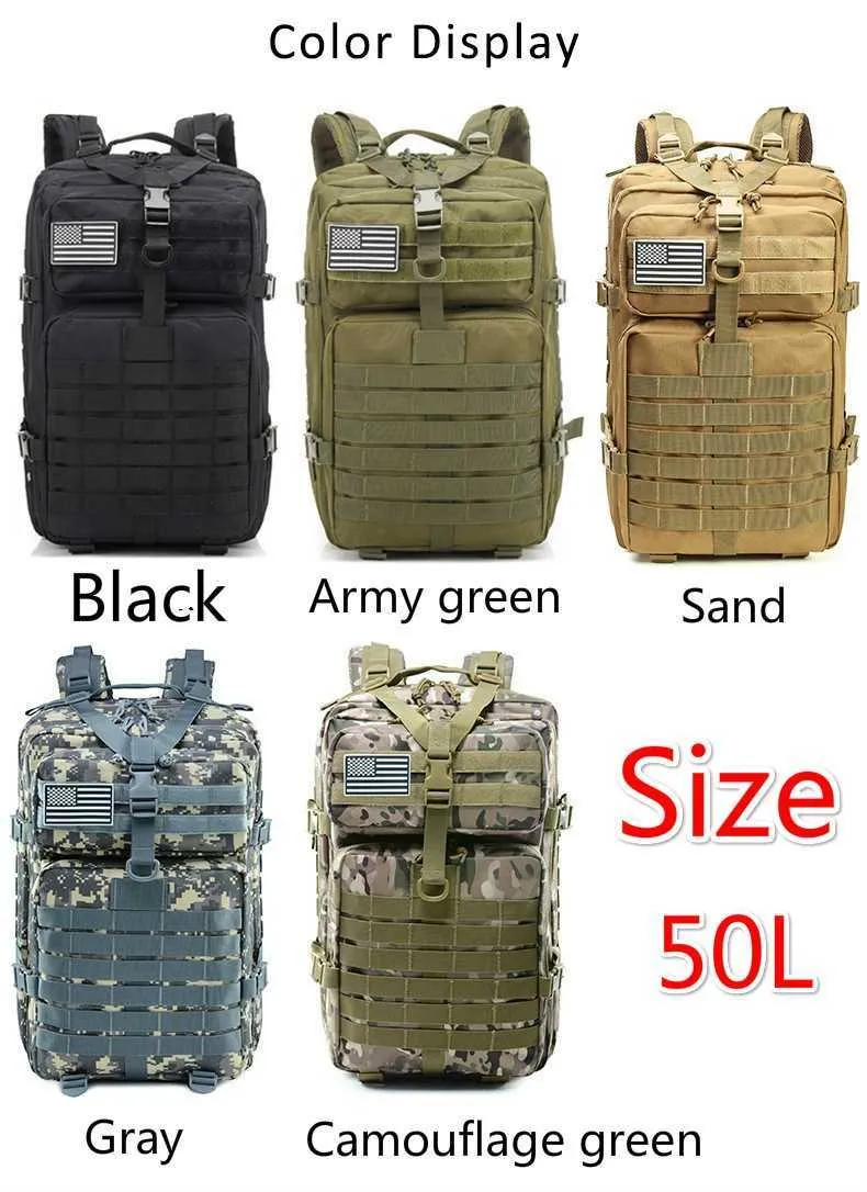 30L / 50L 1000D Nylon Sac à dos étanche en plein air Sacs à dos militaires Sports tactiques Camping Randonnée Trekking Pêche Sac de chasse Y0804