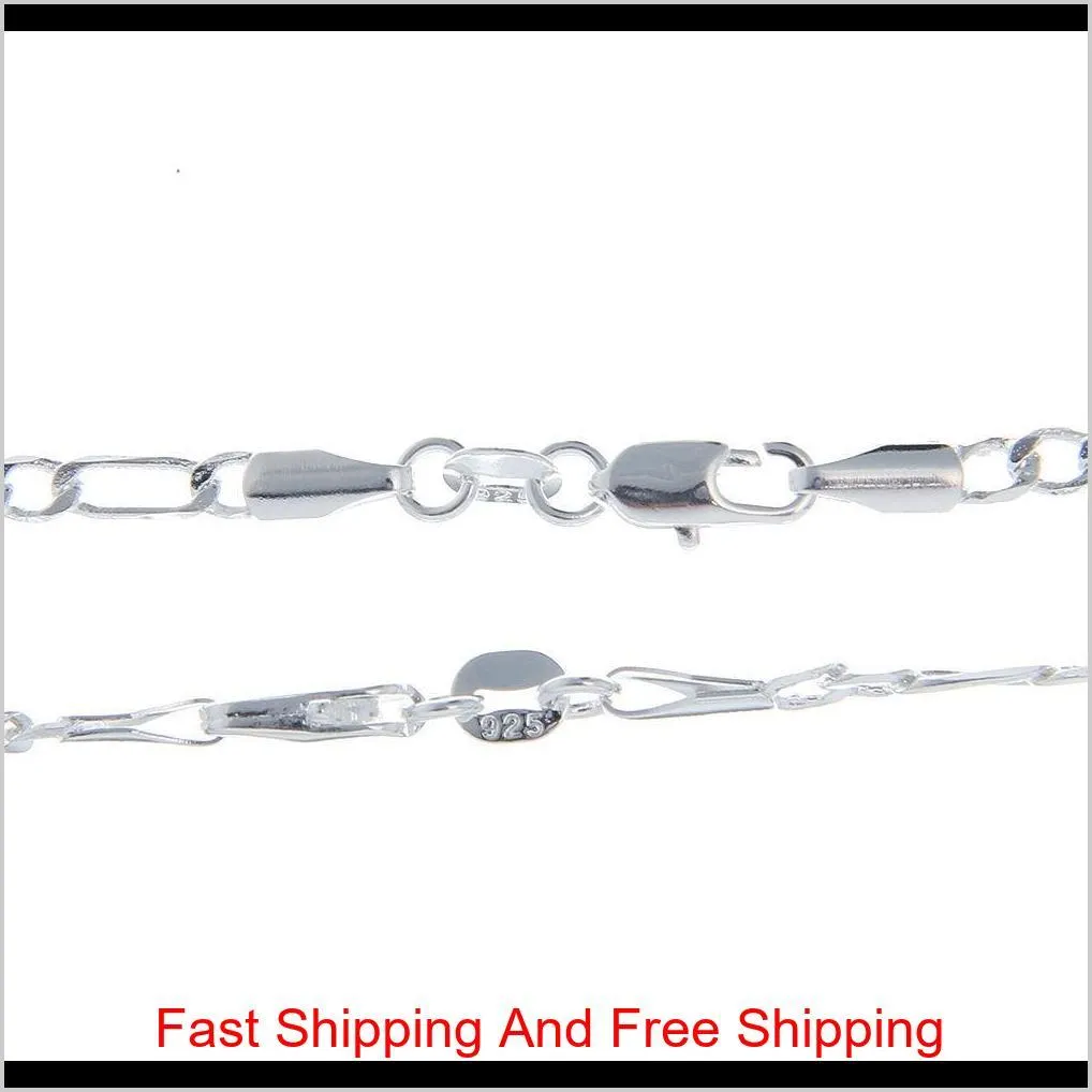 10pcs 925 solid sterling silver chains 2mm women`s figaro link necklace 16