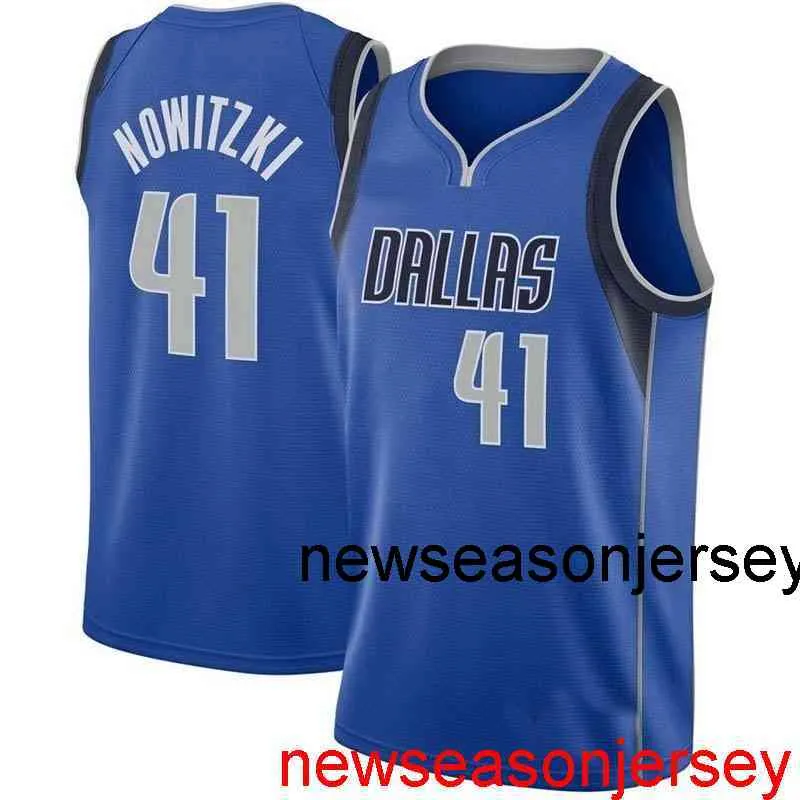 100% Gestikt Dirk Nowitzki #41 Blauw Basketbal Jersey Goedkope Custom Heren Dames Jeugd XS-6XL Basketbal Jerseys