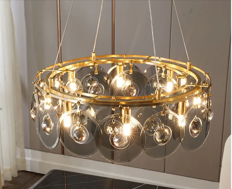 Nouveau lustre de salon en cuivre rond villa créative restaurant haut de gamme simple lampe de chambre de luxe lumière italienne moderne