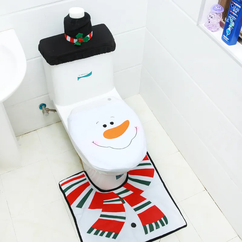 Christmas Toilet Cover Santa Snowman Toilet Covers Floor Mat Water Tank Cap Bathroom Set Xmas Decorations w-00999