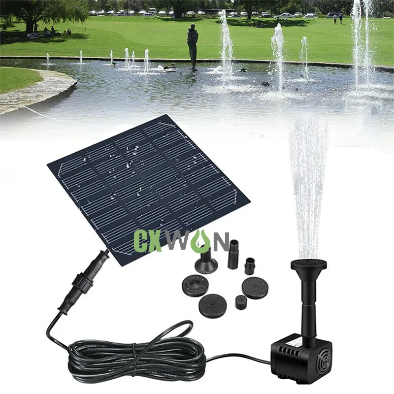 Solar Fountain 4 olika sprayhuvuden utomhus flytande pumpkit fristående dammdekoration för trädgårdspool