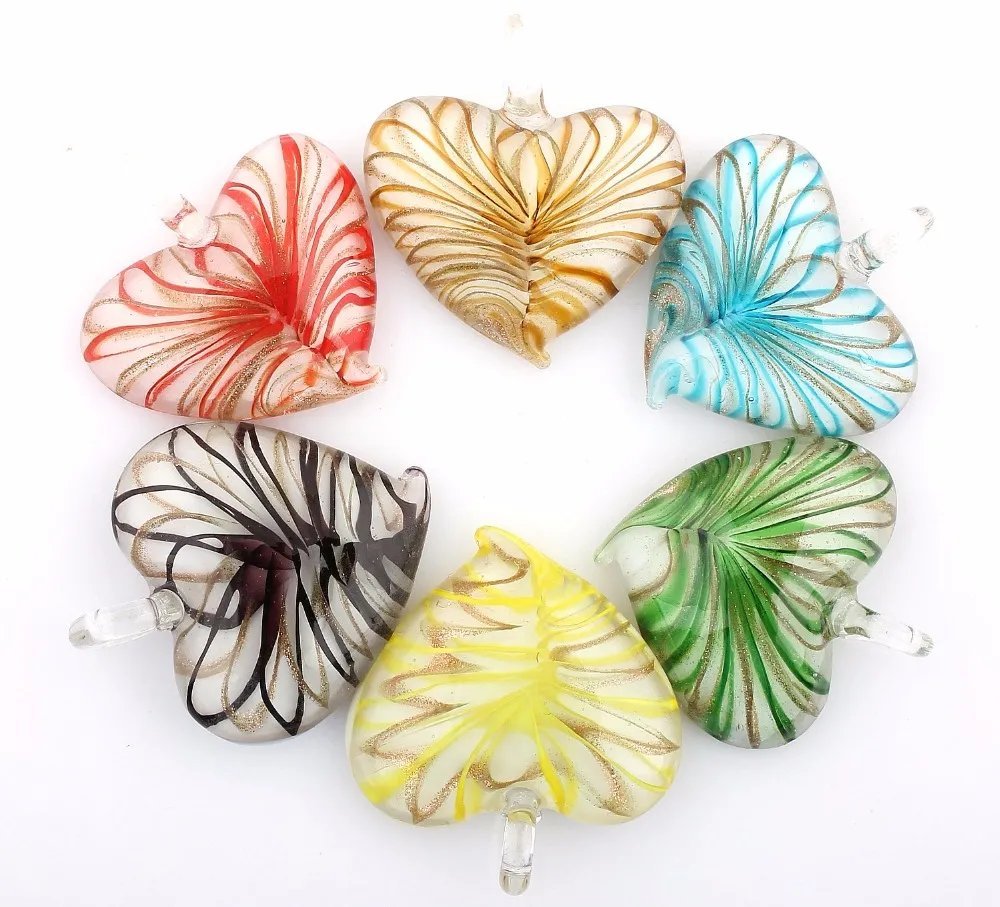 Großhandel 6 stücke Herz Blume Anhänger Handgemachte Murano Lampwork Glas Mix Farbe Fit Halskette Schmuck Geschenke