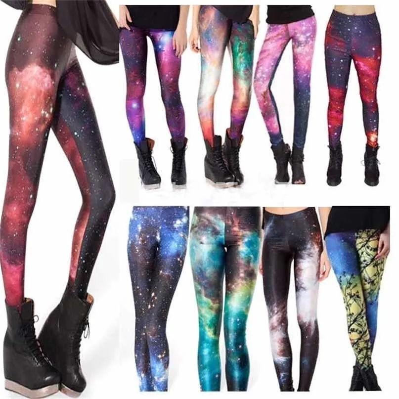 Verkäufe S bis 4XL Punk Galaxy Space Frauen Leggings 6 Muster Rot Blau Grau Lila Casual Leggins 211204