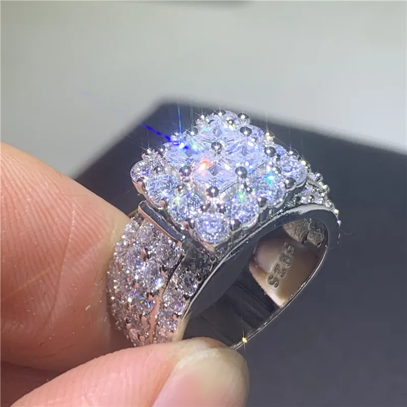 Vintage Court Ring 925 STERLING Gümüş Square Diamond CZ Promise Nişan Düğün Bankaları Kadınlar için Gelin Mücevherleri7829015