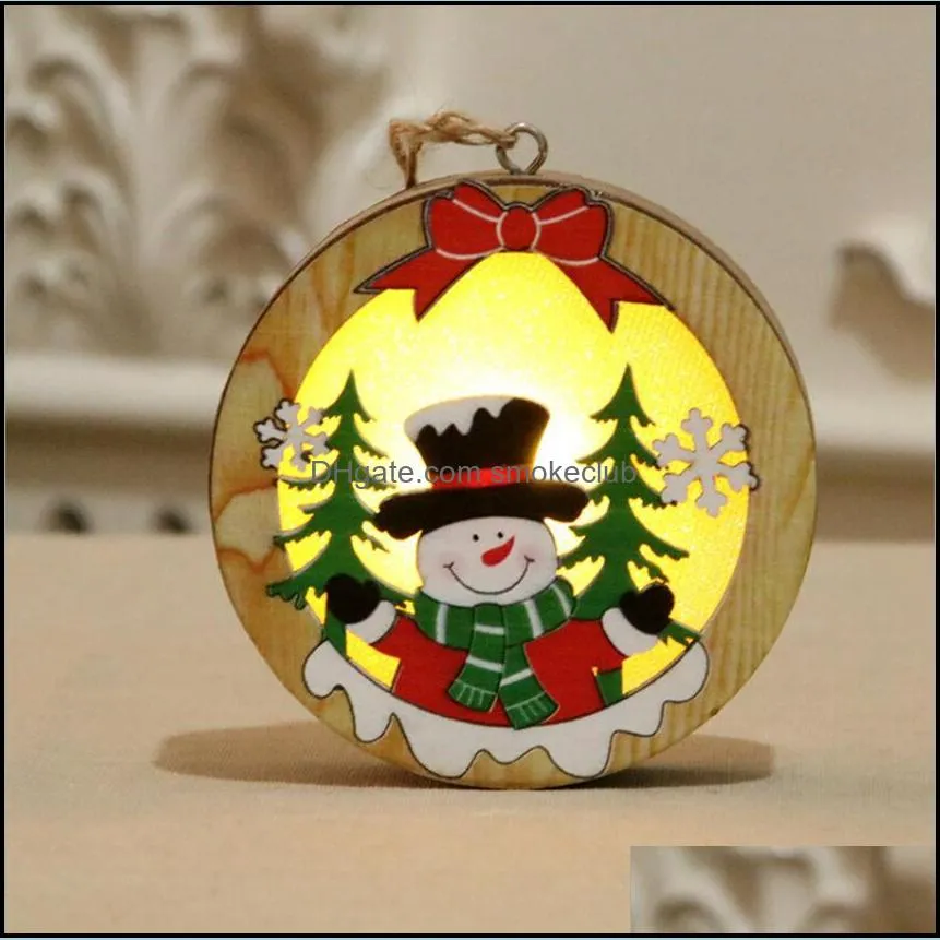 Christmas Wooden Ornament Wooden Pentagram Luminous Santa Snowman Deer Pendant Christmas Glowing Wooden Decoration CYZ2831 60Pcs
