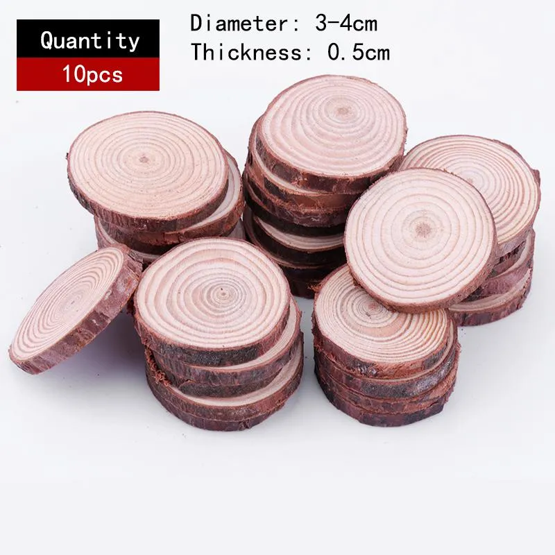 10pcs Natural Wood Pieces Slice Round Unfinished Wooden Discs For