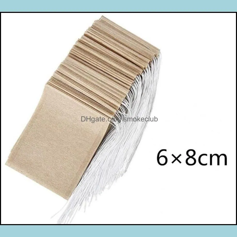 100Pcs/Lot Tea Filter Bags Natural Unbleached Paper Tea Bag Disposable Tea Infuser Empty Bag with Drawstring for Herbs Coffee 6*8cm