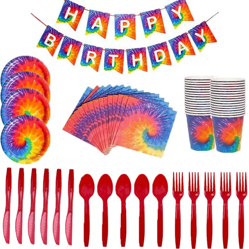Vaisselle jetable thème de couleur fête d'anniversaire pour enfants assiettes en papier tasses Dessert Table vaisselle articles bébé douche décorations