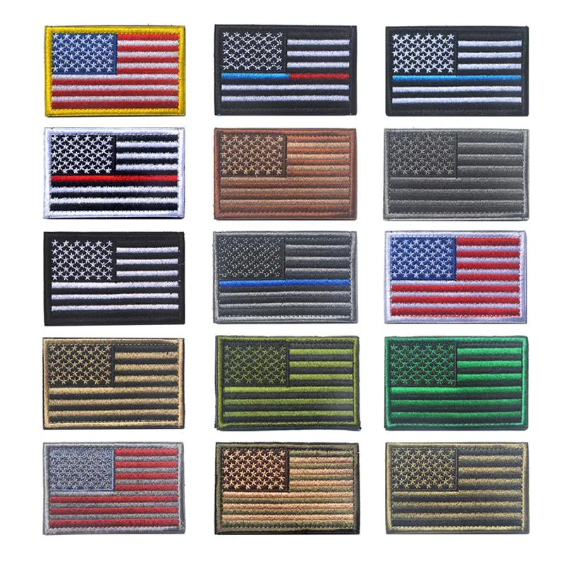 US Flag Tactical Military Patches Gold Border American Flag Lron On Patches Applique Jeans Fabric Sticker Patches For Hat Badges Free DHL