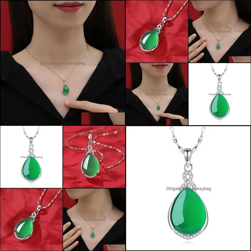 Gourd-Shaped Water Drop Pendant Necklace Female Spirit Stone Side Body Mascot Green Jade Pendant Temperament Clavicle Chain Birthday